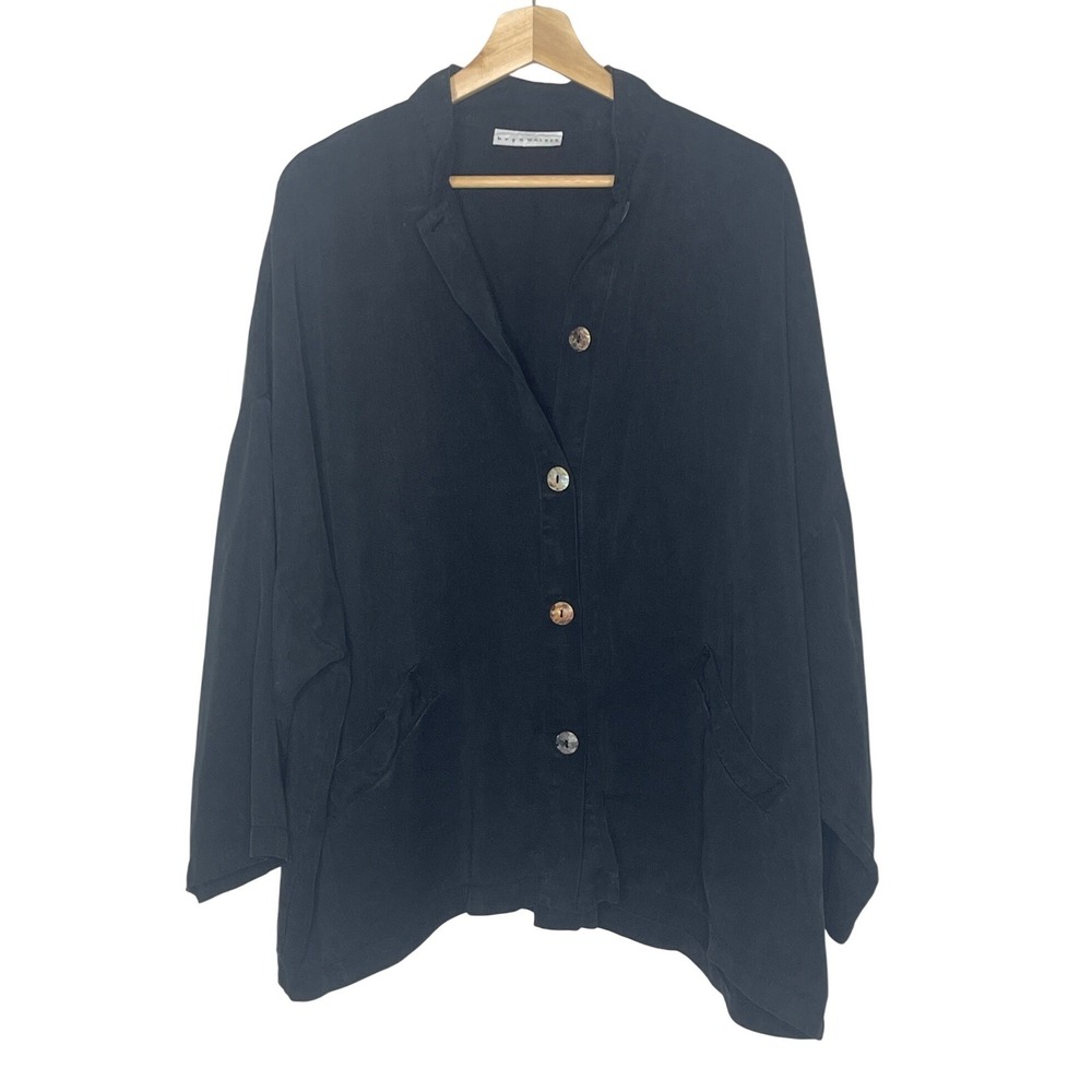 Bryn Walker Black Tencel Oversized Button Front Jacket Shell Buttons Womens M